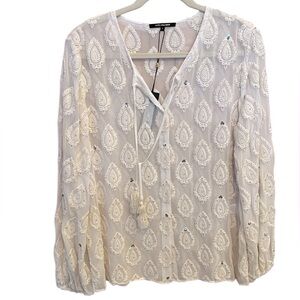 Kobi Halperin Donne Sheer Cream Blouse Size L